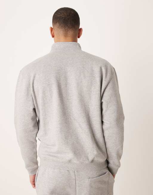 ASOS DESIGN – Essentials – Gråmelerad, avslappnad sweatshirt med kort dragkedja vid halsen, 3 av 5