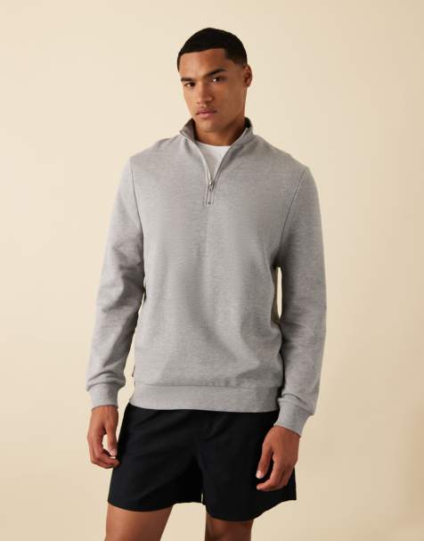 ASOS DESIGN – Essentials – Gråmelerad sweatshirt med kort dragkedja - view 1