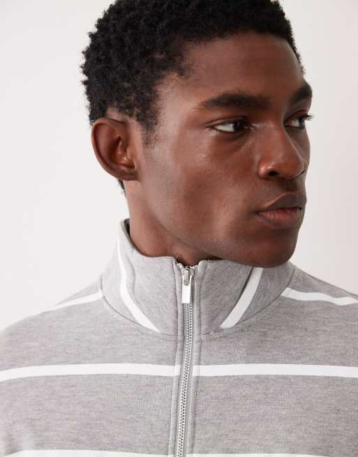 ASOS DESIGN - Essentials - Gråmeleret sweatshirt med halv lynlås og striber, 3 af 5