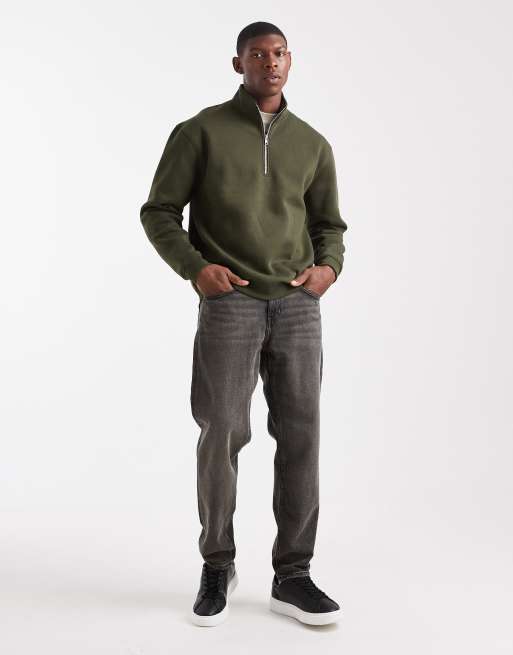 ASOS DESIGN – Essentials – Grön, avslappnad sweatshirt med kort dragkedja vid halsen, 2 av 5