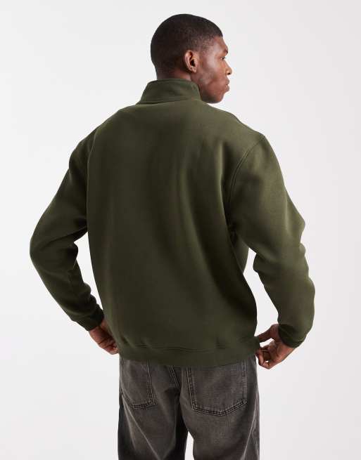 ASOS DESIGN – Essentials – Grön, avslappnad sweatshirt med kort dragkedja vid halsen, 3 av 5