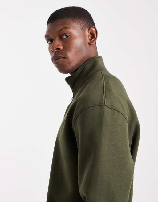 ASOS DESIGN – Essentials – Grön, avslappnad sweatshirt med kort dragkedja vid halsen, 4 av 5