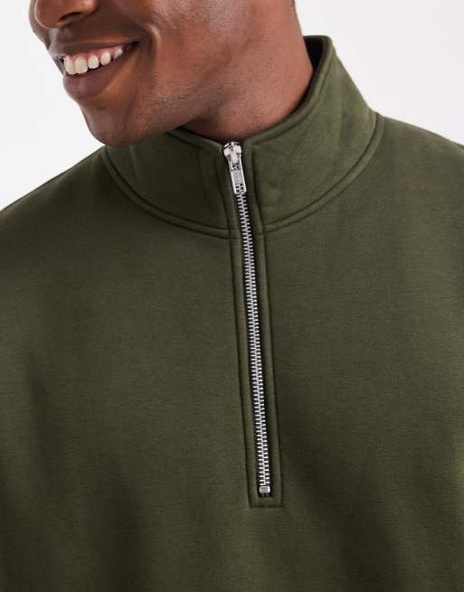 ASOS DESIGN – Essentials – Grön, avslappnad sweatshirt med kort dragkedja vid halsen, 5 av 5