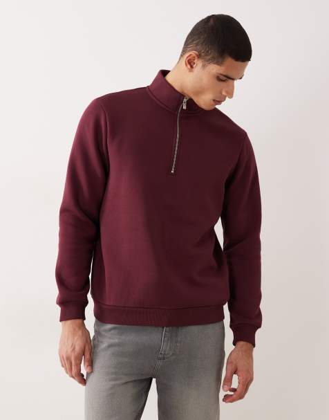 ASOS DESIGN essentials half zip sweatshirt in burgundy - view 1