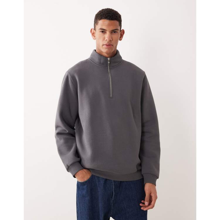 ASOS DESIGN Essentials half zip sweatshirt in charcoal | ASOS