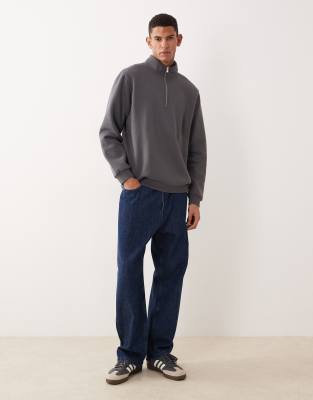 Asos Design Essentials Half Zip Sweatshirt In Gray