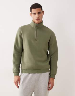 Asos Design Essentials Half Zip Sweatshirt In Green