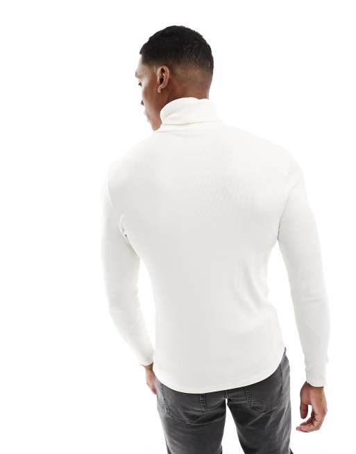 ASOS DESIGN - Essentials - Hoogsluitend geribbeld T-shirt met lange mouwen in ecru, 3 van 4