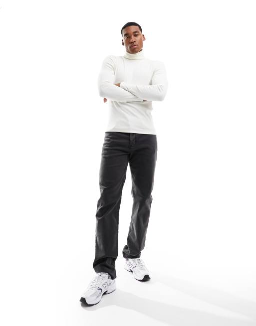 ASOS DESIGN - Essentials - Hoogsluitend geribbeld T-shirt met lange mouwen in ecru, 4 van 4