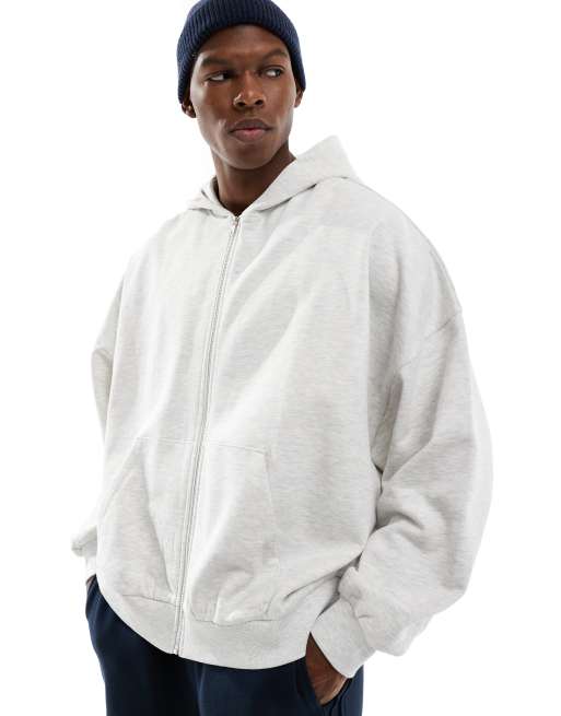 ASOS DESIGN - Essentials - Hvid og meleret super-oversized hættetrøje med lynlås