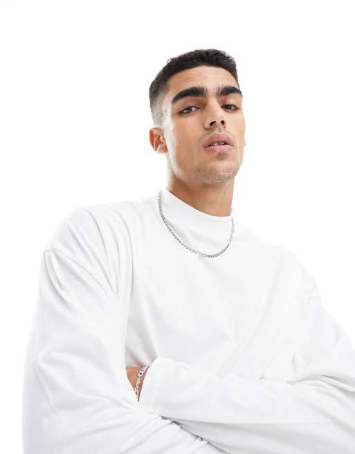 ASOS DESIGN - Essentials - Hvid og oversized T-shirt med lange ærmer og høj hals