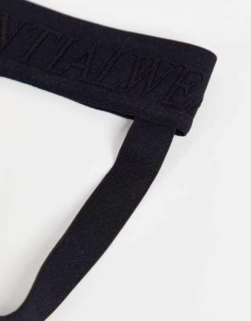 ASOS DESIGN – Essentials – Jockstrap mit kontrastierendem Bund in Schwarz mit Prägung , 3 von 4