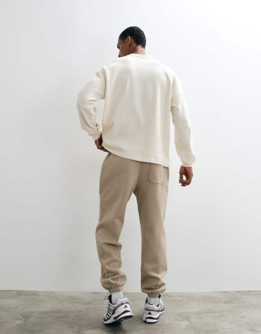 ASOS DESIGN essentials joggery ze ściągaczami w beżu - BEIGE, 5 z 5