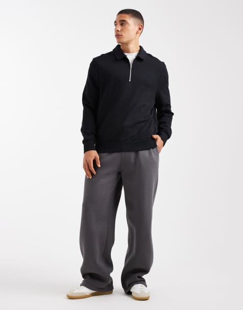 ASOS DESIGN - Essentials - Joggingbroek met wijde pijpen in zwart met wassing - view 1