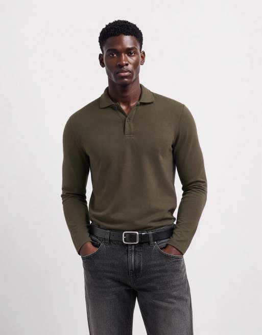 ASOS DESIGN – Essentials – Kakifärgad pikétröja i muscle fit med långa ärmar, 6 av 10