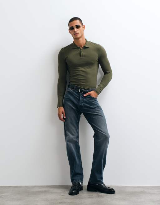 ASOS DESIGN - Essentials - Kakifarvet tætsiddende polo i piqué med lange ærmer, 2 af 10
