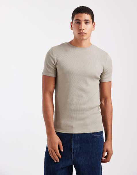 ASOS DESIGN – Essentials – Kakigrön, ribbad t-shirt i muscle fit - view 1