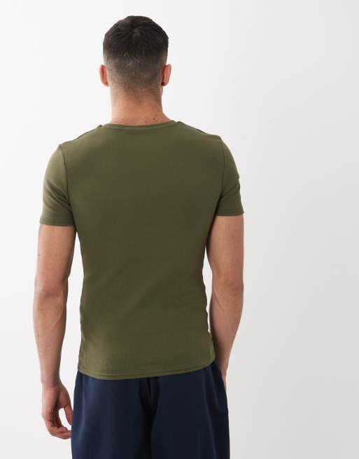 ASOS DESIGN – Essentials – Kakigrön, ribbad t-shirt i muscle fit, 3 av 5
