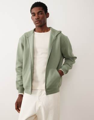 Essentials - Kapuzenjacke in Grün mit lockerer Passform und Reißverschluss Grün XS
