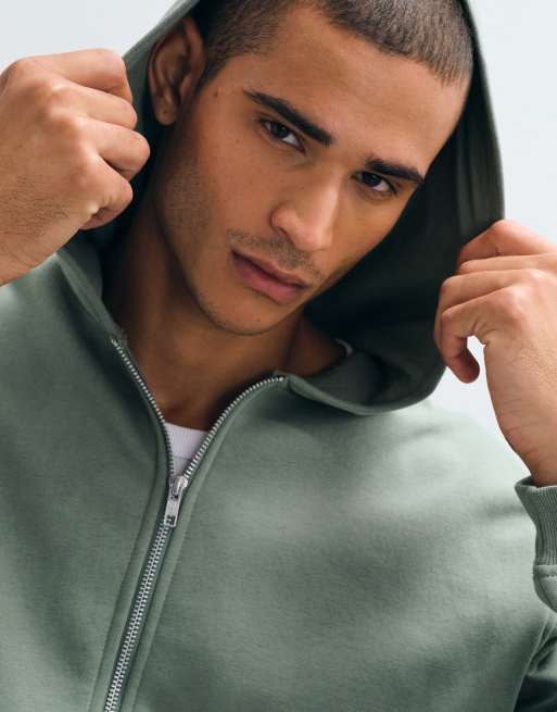 ASOS DESIGN – Essentials – Kapuzenjacke in Grün mit lockerer Passform und Reißverschluss, 2 von 5
