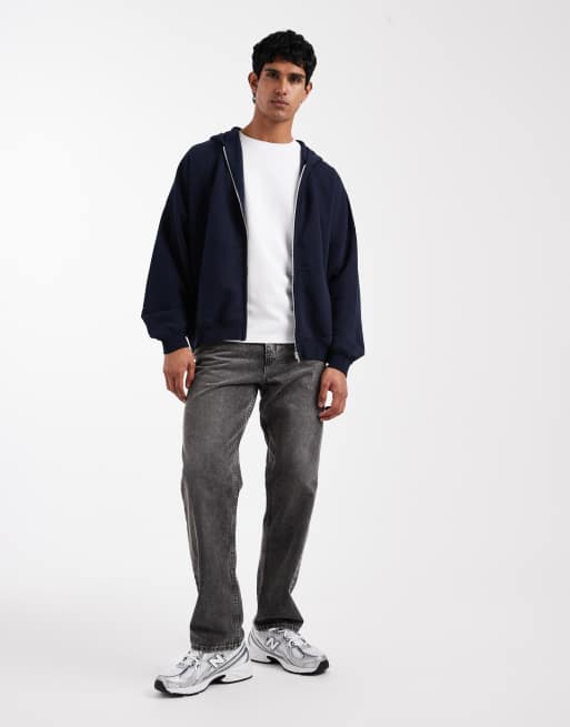 ASOS DESIGN – Essentials – Kapuzenjacke in Marineblau mit Reißverschluss und extremer Oversize-Passform , 2 von 5