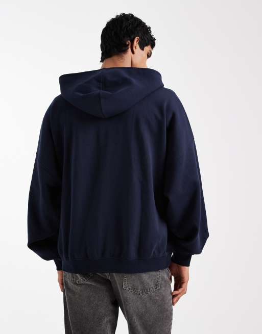 ASOS DESIGN – Essentials – Kapuzenjacke in Marineblau mit Reißverschluss und extremer Oversize-Passform , 3 von 5