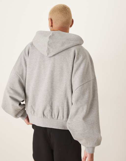 ASOS DESIGN – Essentials – Kastige Kapuzenjacke in meliertem Grau mit Reißverschluss und extremem Oversize-Schnitt, 4 von 4
