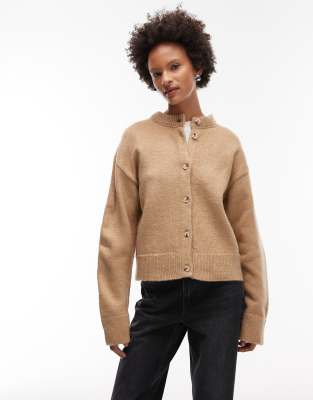 Asos Design Essentials Knit Boxy Cardigan In Brown