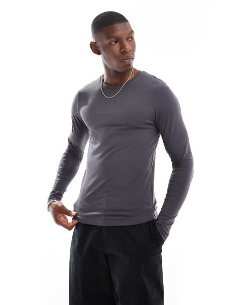 ASOS DESIGN - Essentials - Koksgrå tætsiddende T-shirt med lange ærmer - view 1
