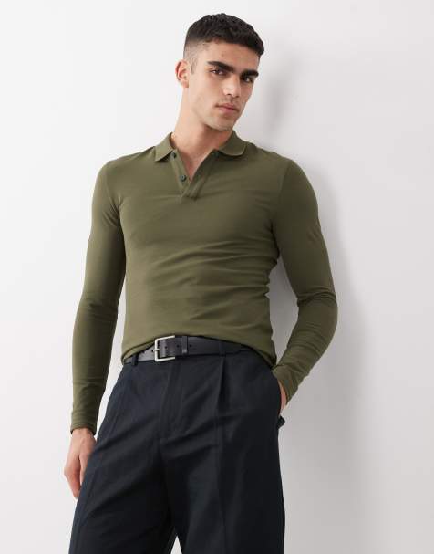ASOS DESIGN – Essentials – Koszulka polo o kroju podkreślającym sylwetkę z długimi rękawami z piki w kolorze khaki - view 1