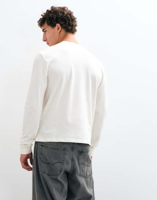 ASOS DESIGN Essentials långärmad henley-t-shirt i krämfärgad piké, 5 av 5