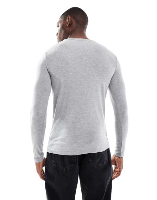 ASOS DESIGN – Essentials – Ljusgrå t-shirt i muscle fit med långa ärmar  , 3 av 5