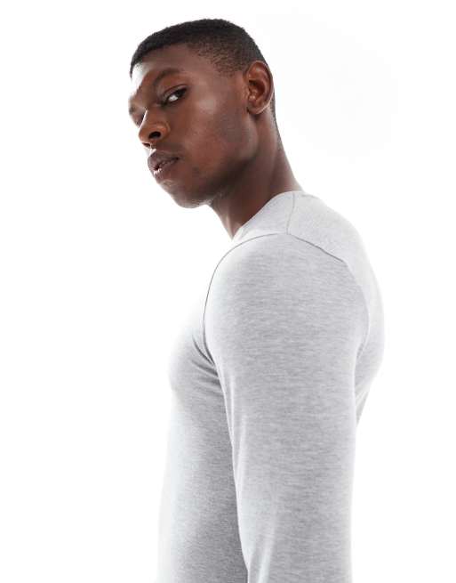ASOS DESIGN – Essentials – Ljusgrå t-shirt i muscle fit med långa ärmar  , 4 av 5