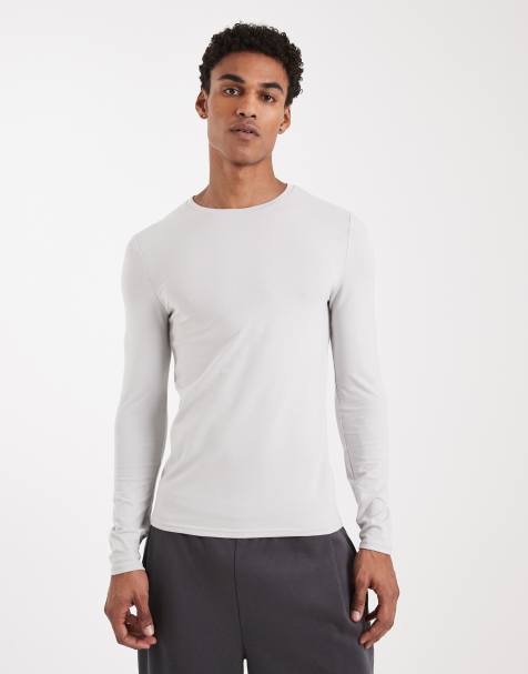 ASOS DESIGN – Essentials – Ljusgrå t-shirt i muscle fit med långa ärmar - view 1