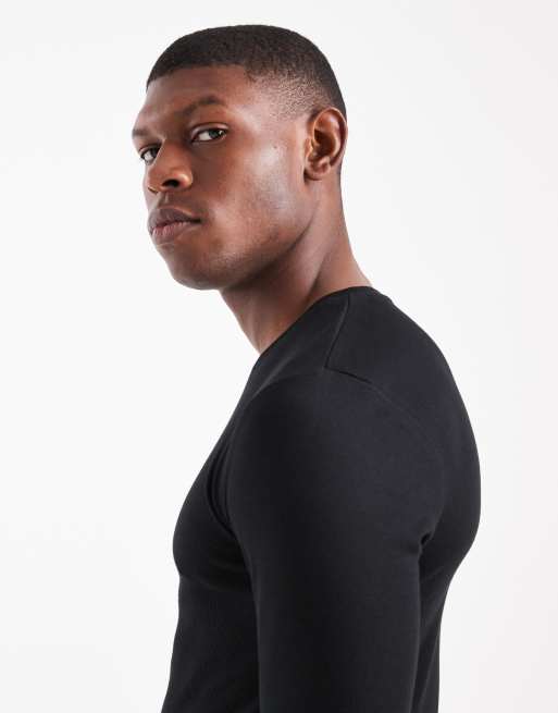 ASOS DESIGN Essentials long sleeve muscle fit t-shirt in black rib knit, 4 of 5