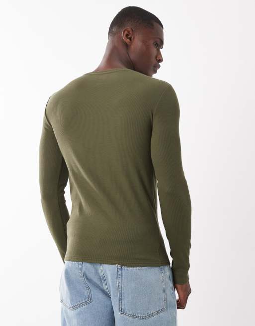 ASOS DESIGN Essentials long sleeve muscle fit t-shirt in green, 4 of 5