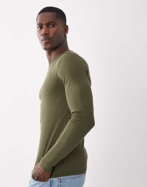 ASOS DESIGN Essentials long sleeve muscle fit t-shirt in green, 5 of 5