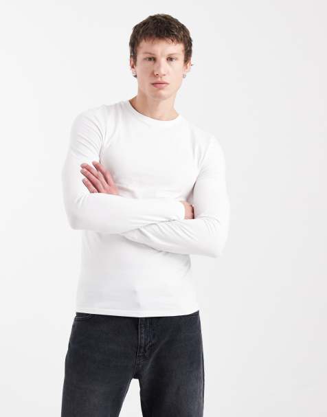 ASOS DESIGN Essentials long sleeve muscle fit t-shirt in white - view 1