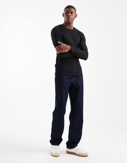 ASOS DESIGN essentials long sleeve muscle t-shirt in black rib, 2 of 5