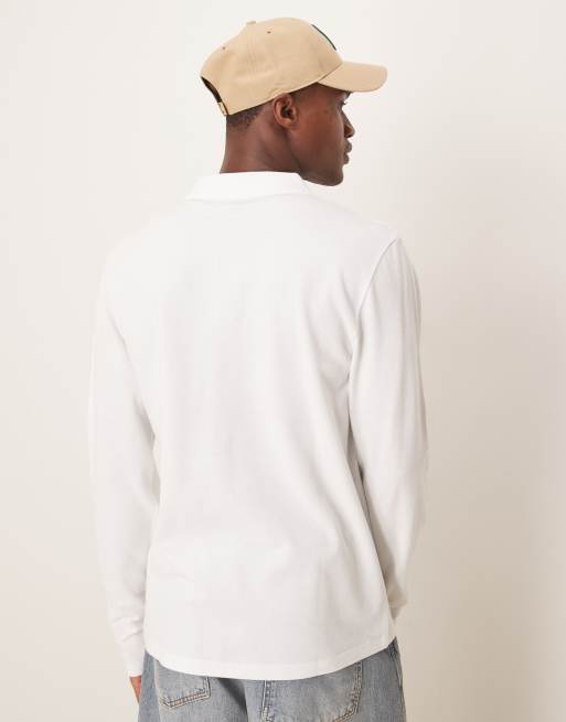 ASOS DESIGN Essentials long sleeve polo dress shirt in white pique, 4 of 4
