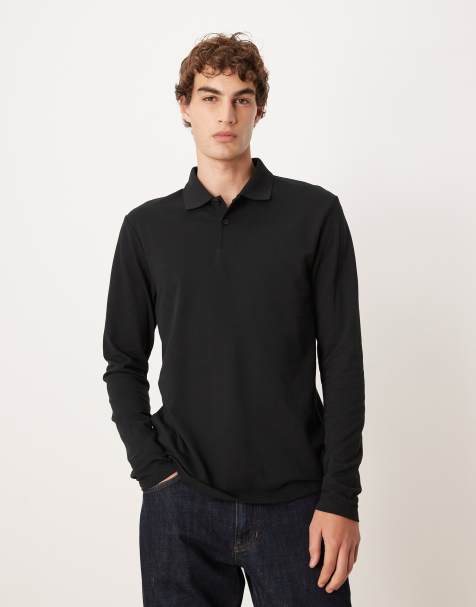 ASOS DESIGN Essentials long sleeve polo in black pique - view 1