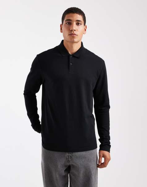 ASOS DESIGN Essentials long sleeve polo in black pique - view 1