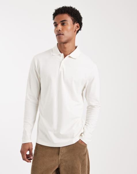 ASOS DESIGN essentials long sleeve polo in cream pique - view 1