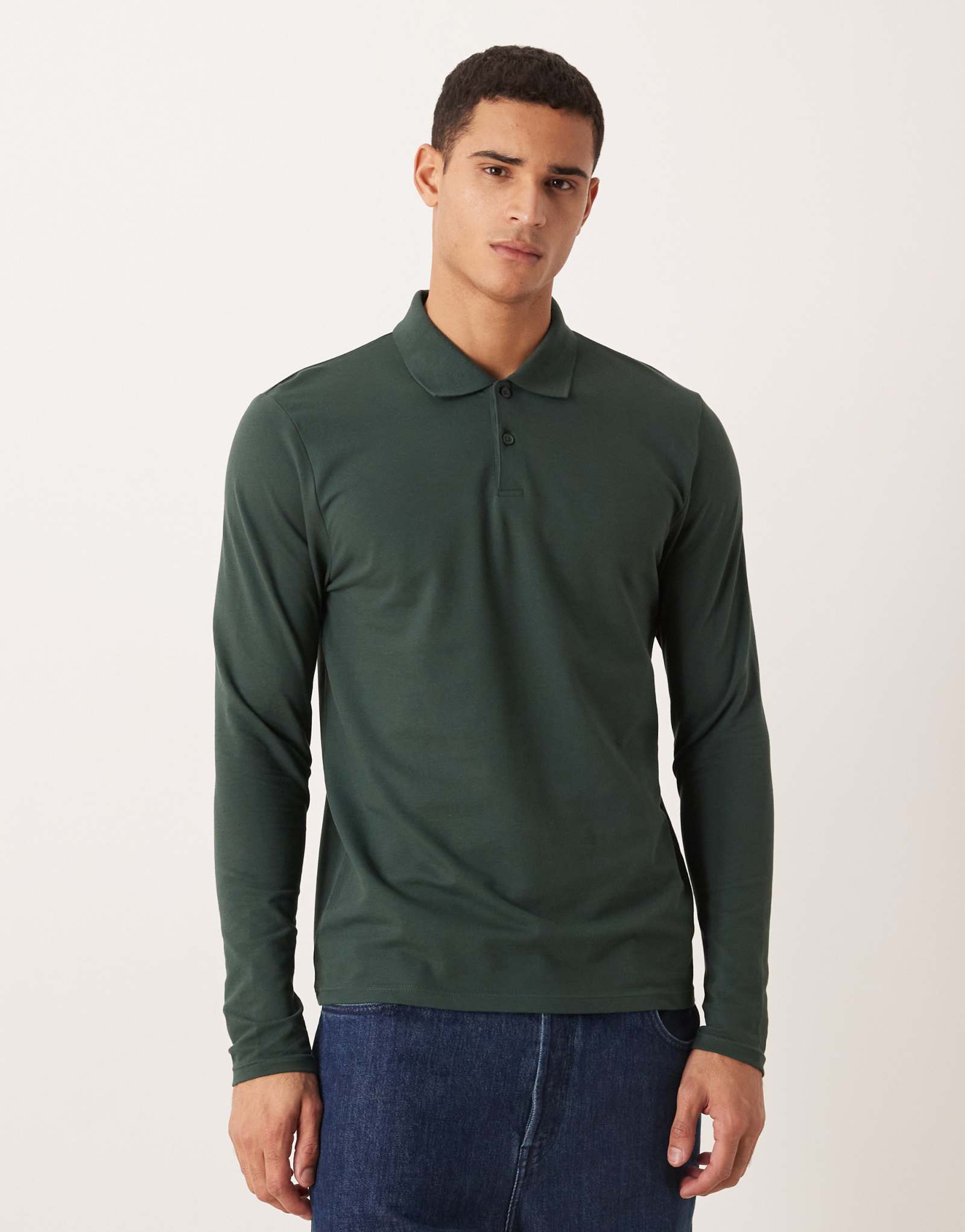 Поло ASOS DESIGN Essentials с длинным рукавом из зеленого пике