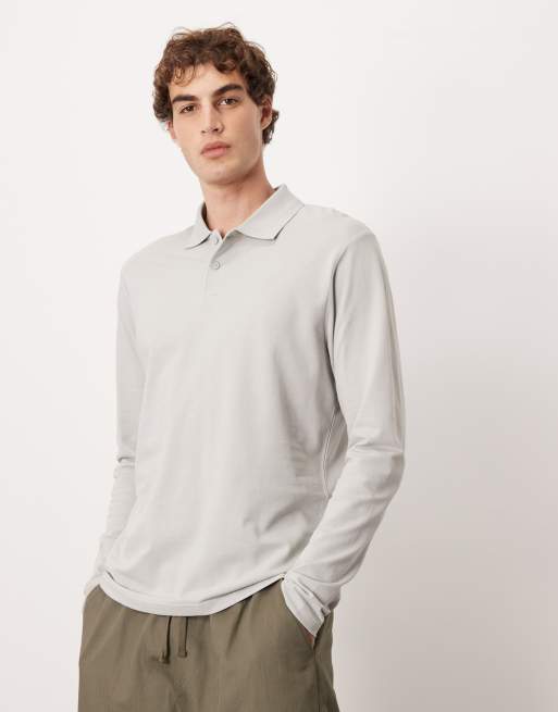ASOS DESIGN Essentials long sleeve polo in grey pique