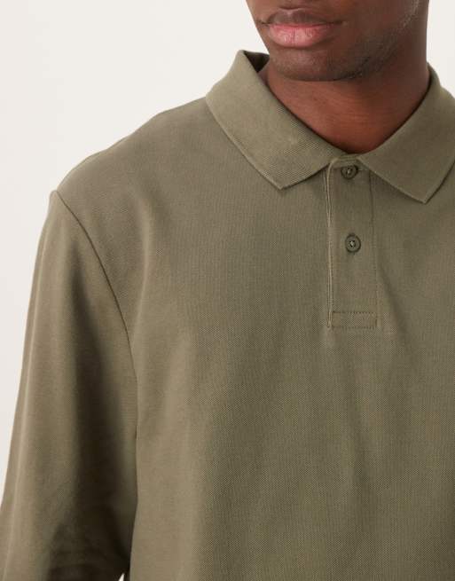 ASOS DESIGN essential long sleeve polo in khaki pique 
