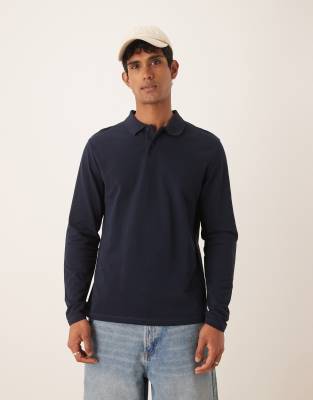 ASOS DESIGN essentials long sleeve polo in navy pique
