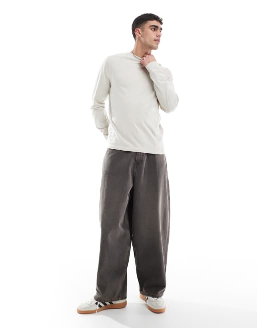 ASOS DESIGN essentials long sleeve t-shirt with crew neck in stone, 2 of 4