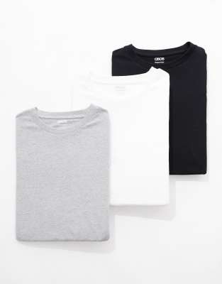 ASOS DESIGN - Essentials - Lot de 3 t-shirt ras de cou - Gris chiné/noir/blanc-Multicolore