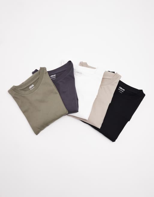 ASOS DESIGN - Essentials - Lot de 5 t-shirts coupe classique - Multicolore
